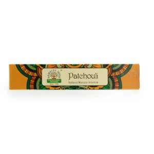 Förpackning med Namaste Mandala Masala-rökelsepinnar med patchouli i färgstarkt mandalamönster