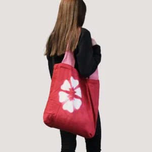 Naturlig batikfärgad bomullsväska med blå ringar 38x42x12 cm - produktbild 2
