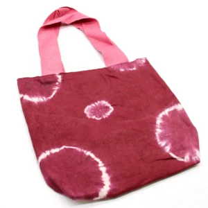 Naturlig batikfärgad bomullsväska med rosa handtag 38x42x12 cm - produktbild 2