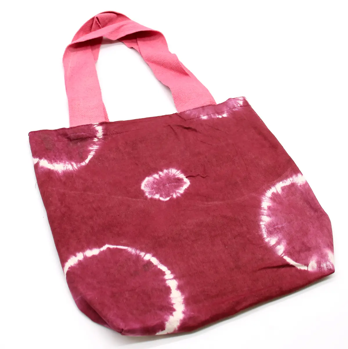 Naturlig batikfärgad bomullsväska med rosa handtag 38x42x12 cm - produktbild 2