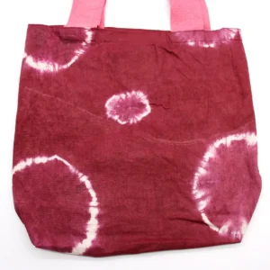 Naturlig batikfärgad bomullsväska med rosa handtag 38x42x12 cm - produktbild 3