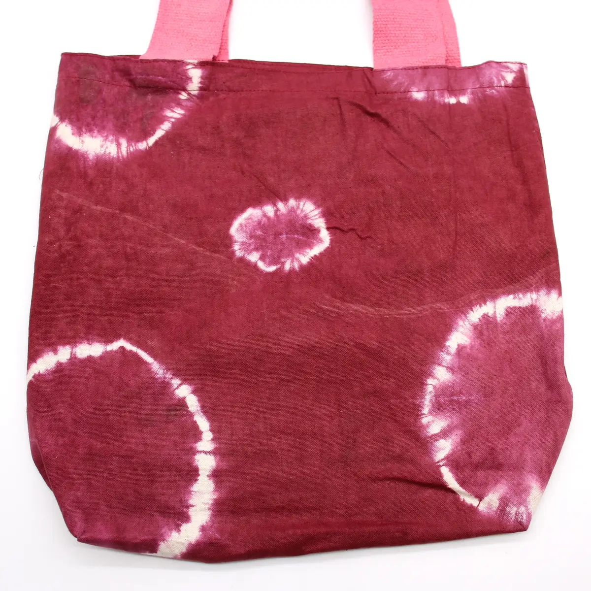 Naturlig batikfärgad bomullsväska med rosa handtag 38x42x12 cm - produktbild 3