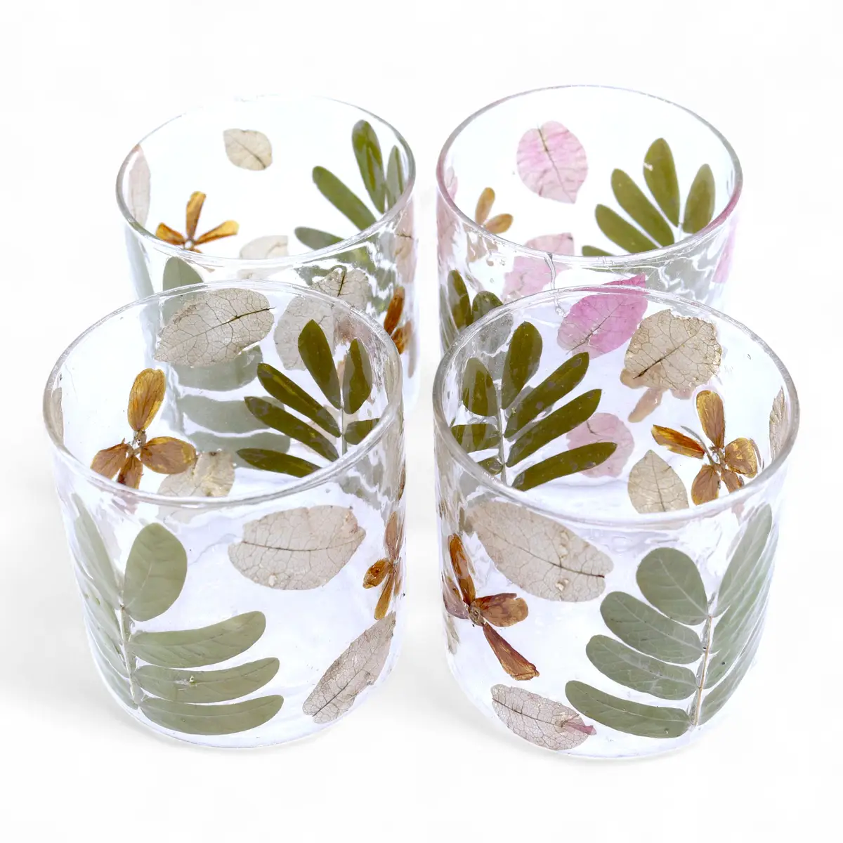 Naturlig glasljusstake med blommotiv 8x8 cm - produktbild 10