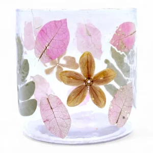 Naturlig glasljusstake med blommotiv 8x8 cm - produktbild 3
