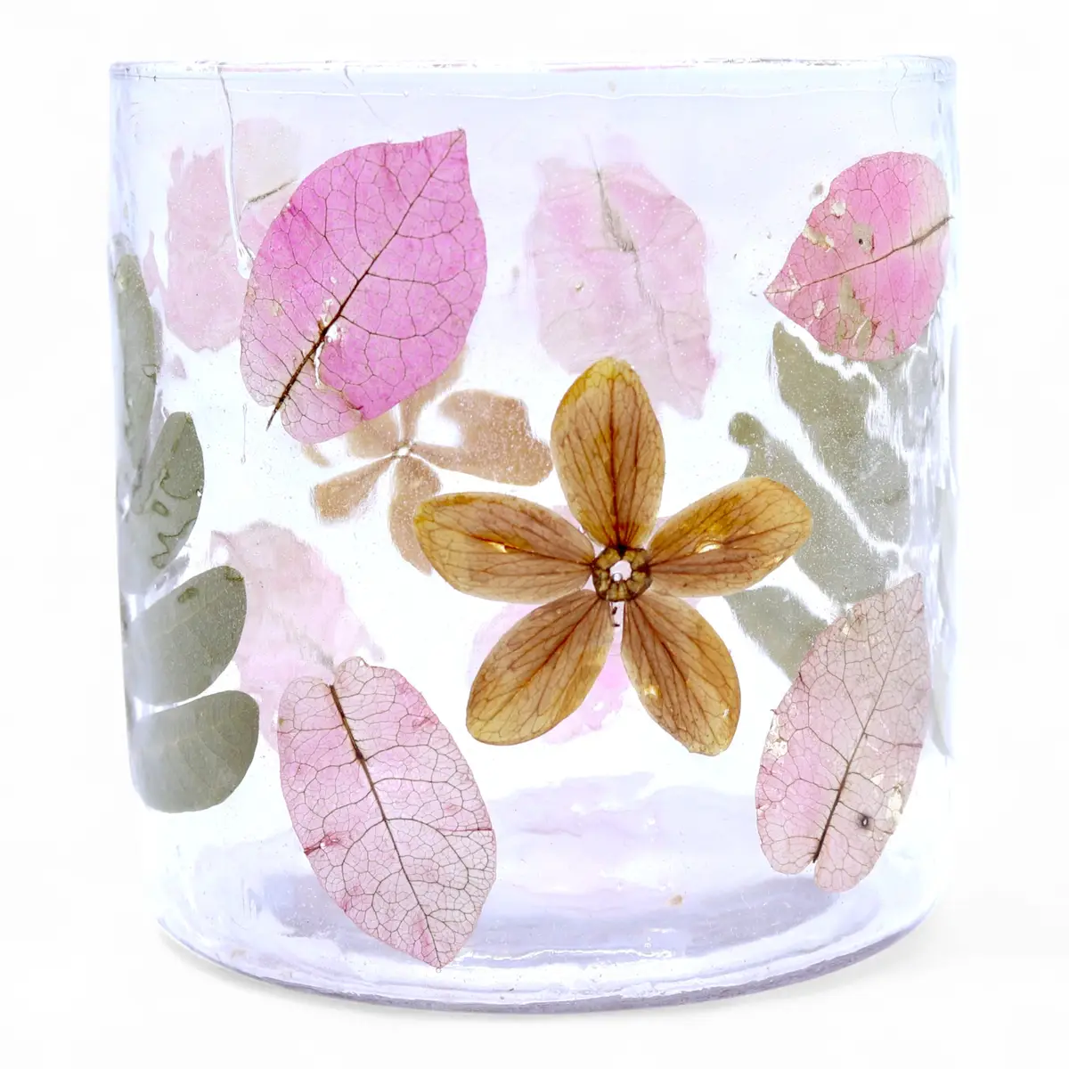 Naturlig glasljusstake med blommotiv 8x8 cm - produktbild 3