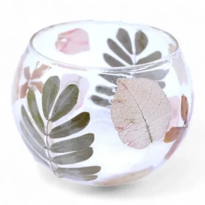 Naturlig glasljusstake med blommotiv, skålformad 8x10 cm - produktbild 2