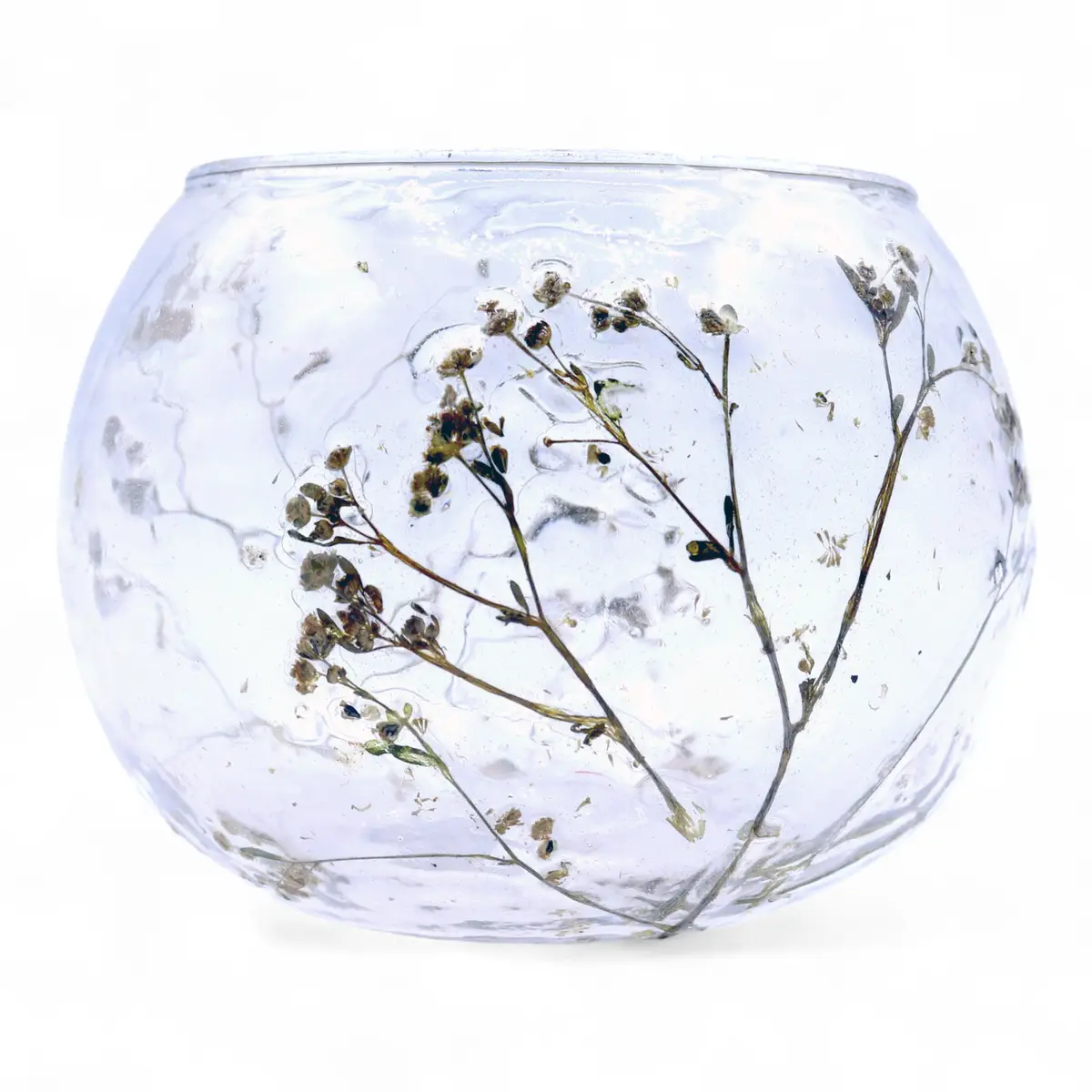 Naturlig glasljusstake med torkade blommor, skålformad 8x10 cm - produktbild 10