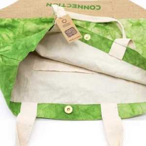 Naturlig strandväska i grön stonewash med livets träd - produktbild 4