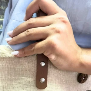 Naturlig tygkasse med läderhandtag och buddha-motiv - produktbild 4