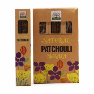 Förpackning med naturliga masala-rökelsestickor med patchouli och blommönster