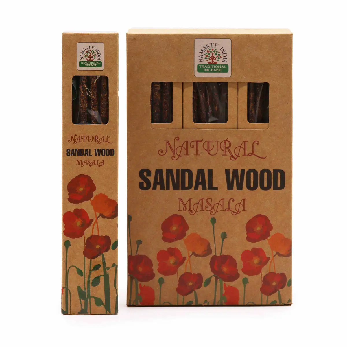 Förpackning med naturliga botaniska masala-rökelsestickor med sandelträdoft