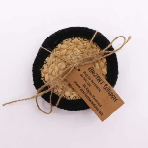 Naturliga glasunderlägg i jute och bomull 10 cm, 4-pack med svart kant - produktbild 3