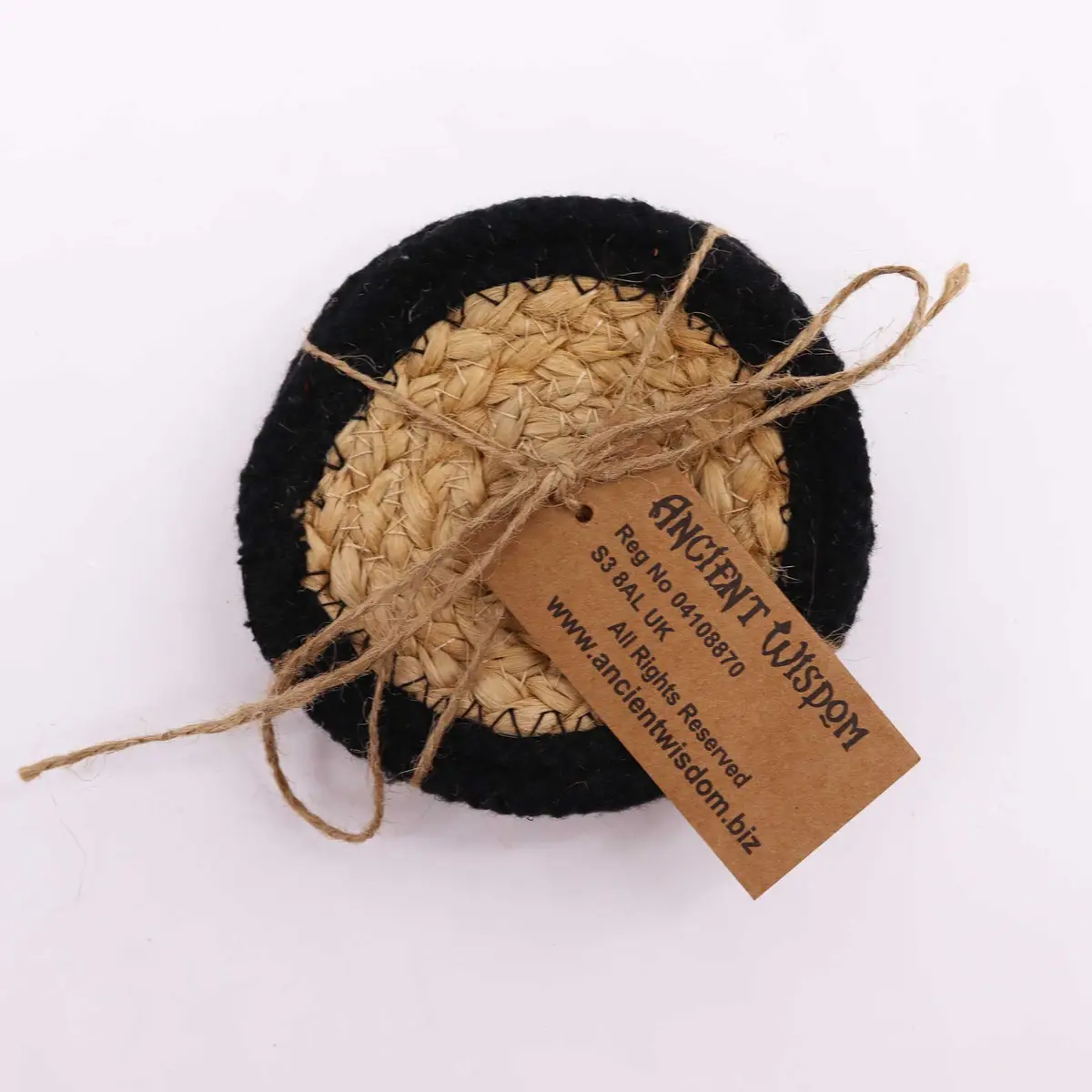 Naturliga glasunderlägg i jute och bomull 10 cm, 4-pack med svart kant - produktbild 3
