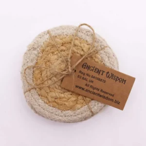 Naturliga glasunderlägg i jute och bomull 10 cm, set om 4 med elfenbensfärgad kant - produktbild 3