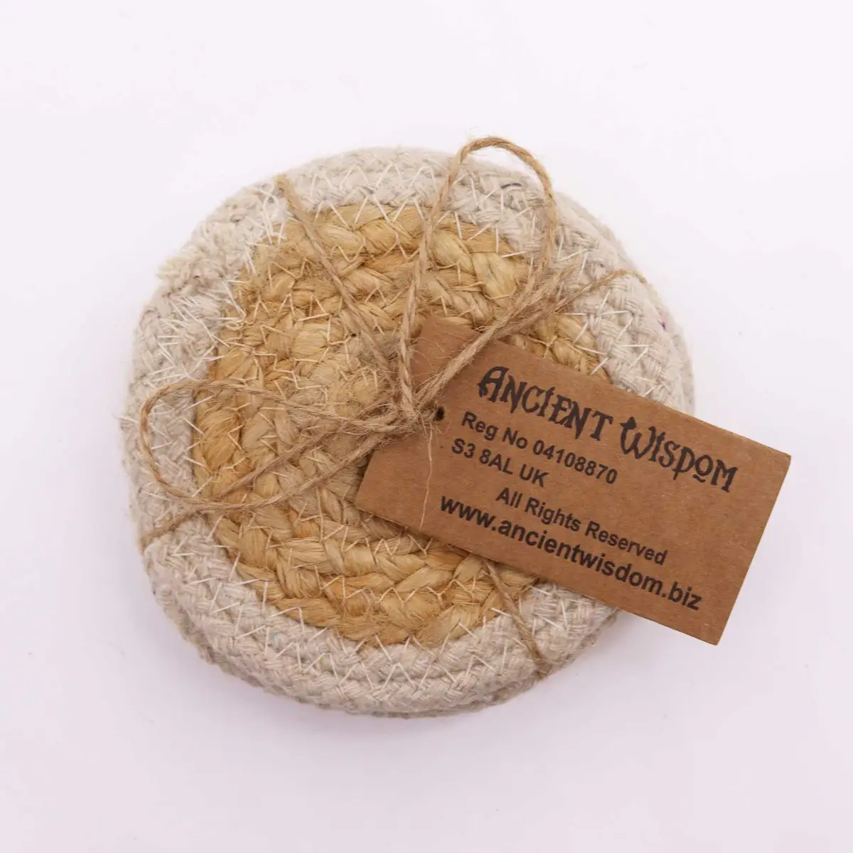 Naturliga glasunderlägg i jute och bomull 10 cm, set om 4 med elfenbensfärgad kant - produktbild 3