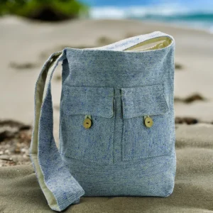 Naturnära tvåficka väska i denim, medium - produktbild 2