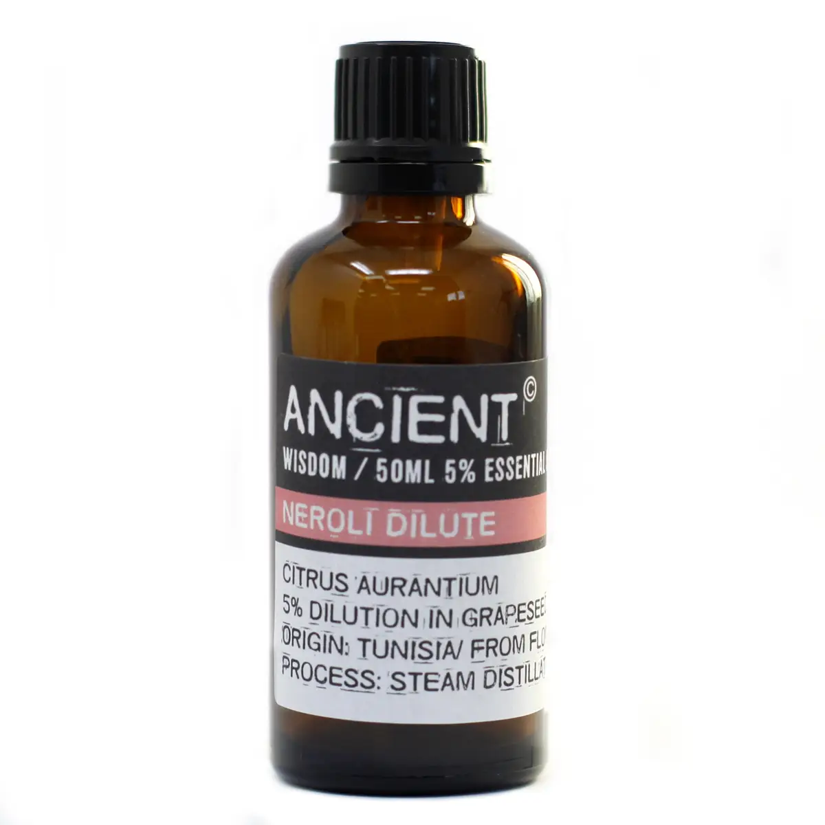 Flaska med neroli utspädd 50 ml eterisk olja med etikett