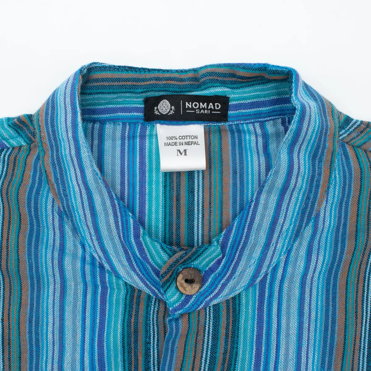 Nomad Sari Artisan-skjorta i turkos med ståkrage, storlek large - produktbild 5
