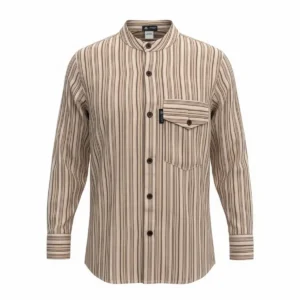 Brunbeige randig skjorta med ståkrage och knappknäppning från Nomad Sari