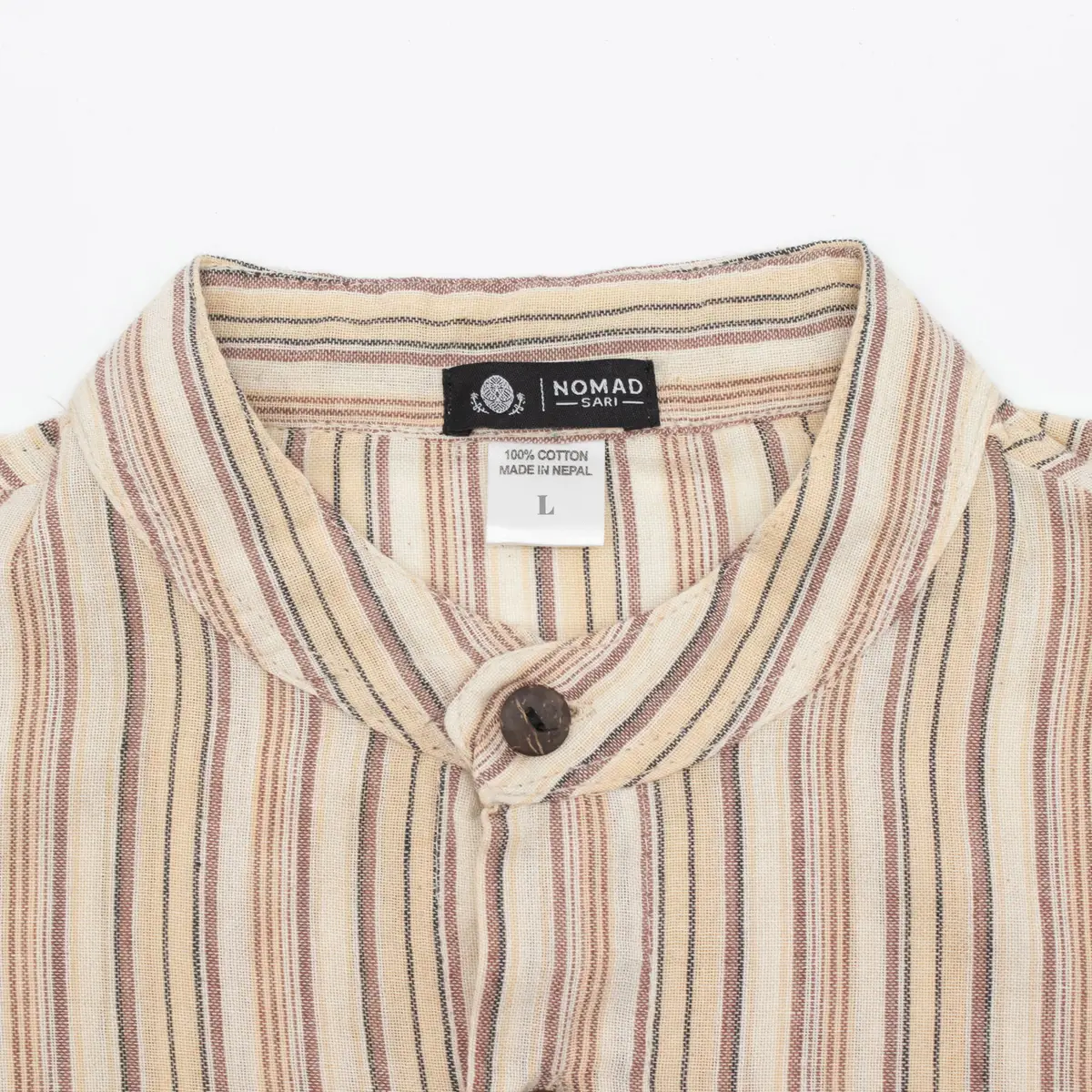Nomad Sari Artisan-skjorta med ståkrage i brunbeige - produktbild 7