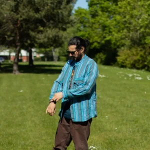 Nomad Sari Grandad-skjorta i turkos i bomull - produktbild 2