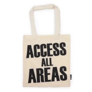 Naturlig bomullskasse med svart tryck Access All Areas och två bärhandtag