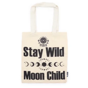 Naturfärgad bomullskasse med svart tryck Stay Wild Moon Child och månfaser