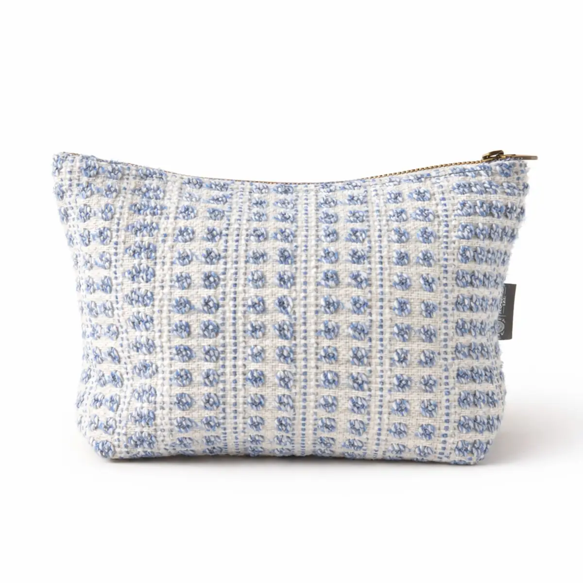 Blå och vit necessär i indisk jacquard med dragkedja