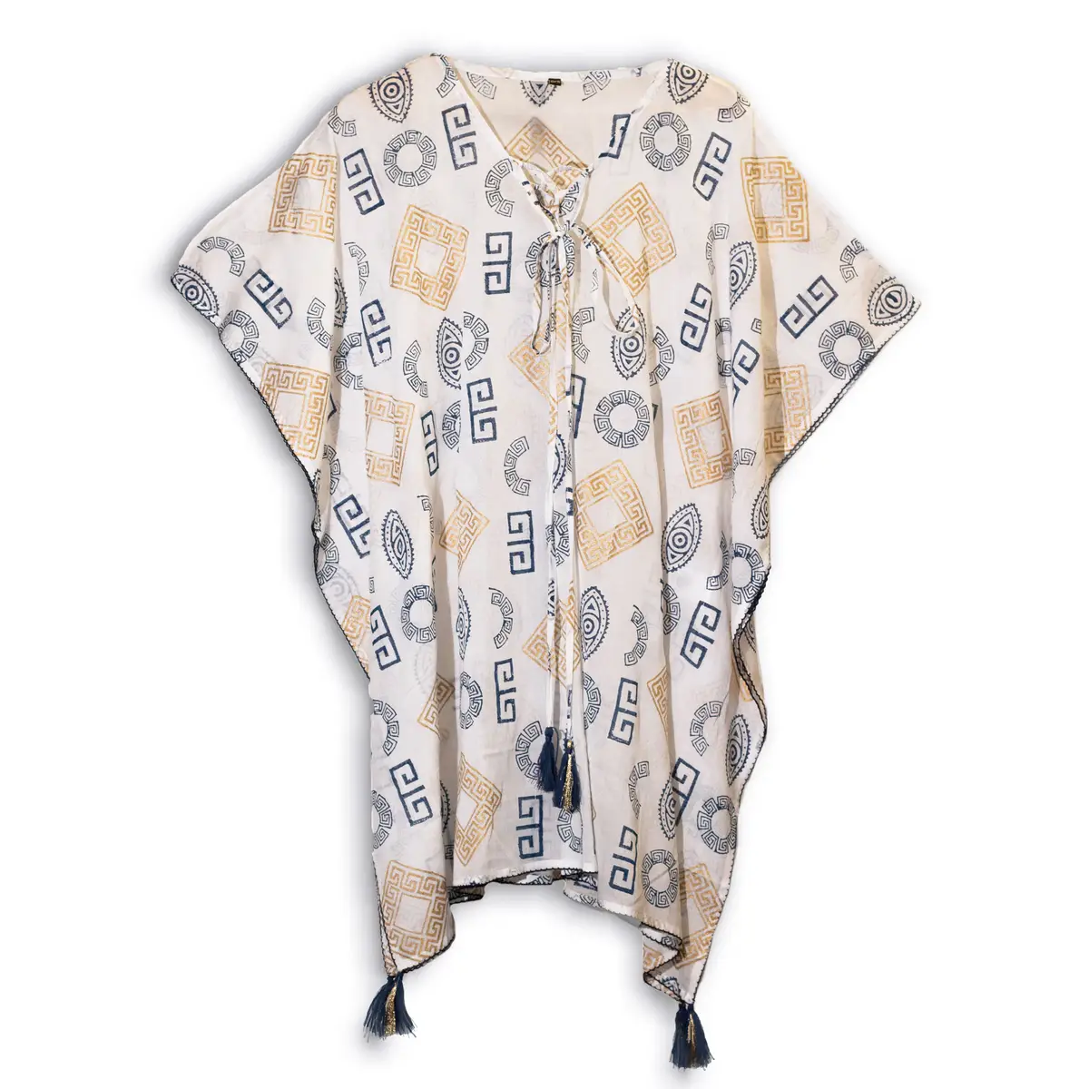 Nomad Sari kaftan med grekiskt mönster i guld och blått - produktbild 2