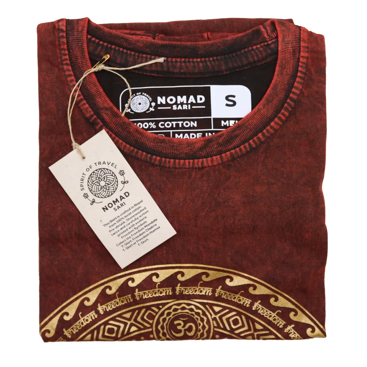 Nomad Sari Stonewashed bomulls-T-shirt Chakra i vinröd, Small - produktbild 3