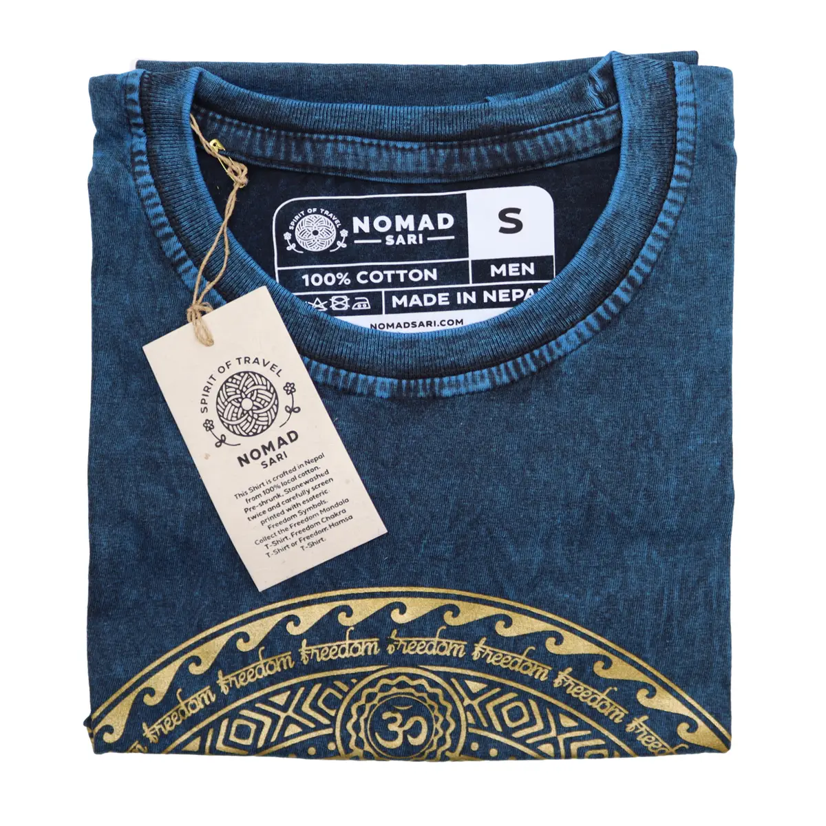 Nomad Sari Stonewashed bomulls-T-shirt med chakra-motiv blå small - produktbild 3