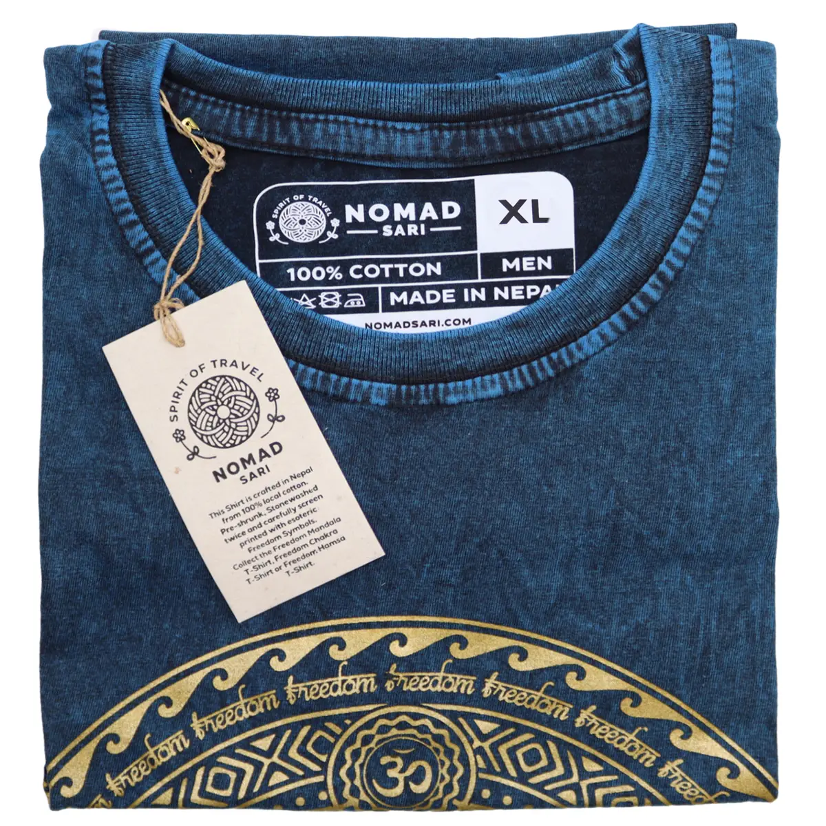 Nomad Sari Stonewashed bomulls-T-shirt med chakra-motiv blå XL - produktbild 2