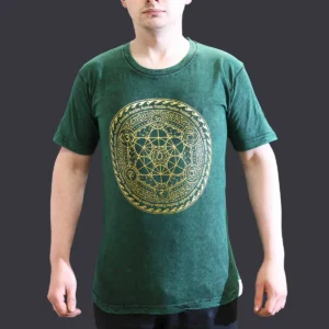 Nomad Sari stonewashed bomulls-T-shirt med chakra-motiv grön small - produktbild 2
