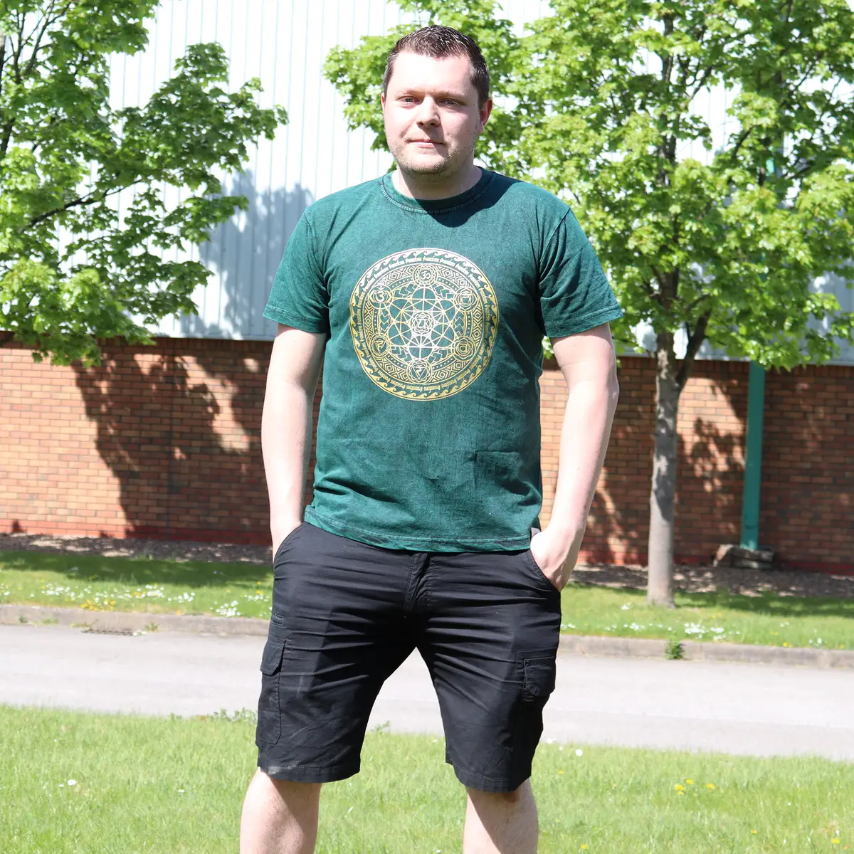 Nomad Sari Stonewashed bomulls-T-shirt med chakra-motiv, grön, XL - produktbild 2