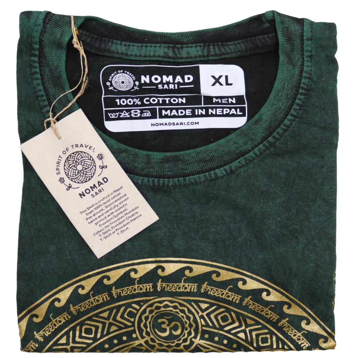 Nomad Sari Stonewashed bomulls-T-shirt med chakra-motiv, grön, XL - produktbild 3