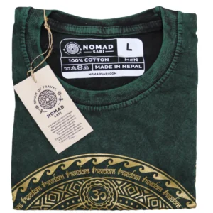 Nomad Sari Stonewashed bomulls-T-shirt med chakra-motiv i grön, storlek large - produktbild 2