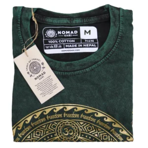 Nomad Sari Stonewashed bomulls-T-shirt med chakra-motiv i grön, storlek medium - produktbild 2