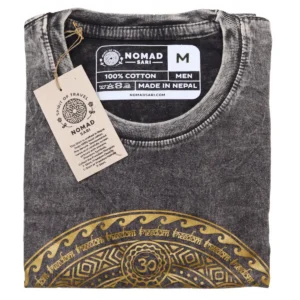 Nomad Sari Stonewashed bomulls-T-shirt med chakra-motiv i mörkgrå, storlek medium - produktbild 2