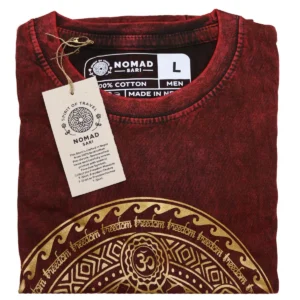 Nomad Sari Stonewashed bomulls-T-shirt med chakra-motiv, vinröd, storlek large - produktbild 2