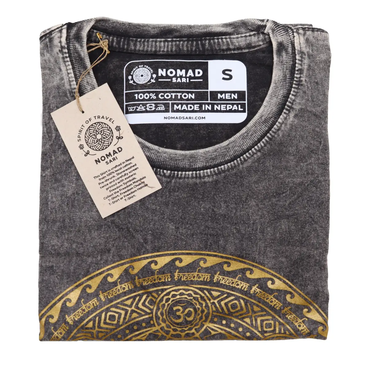 Nomad Sari Stonewashed bomulls-T-shirt med chakramotiv i mörkgrått - produktbild 3