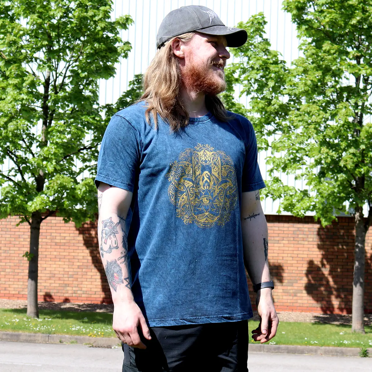 Nomad Sari Stonewashed bomulls-T-shirt med Hamsa-motiv blå XL - produktbild 2