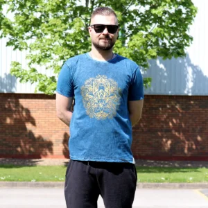 Nomad Sari Stonewashed bomulls-T-shirt med Hamsa-motiv i blått, small - produktbild 2