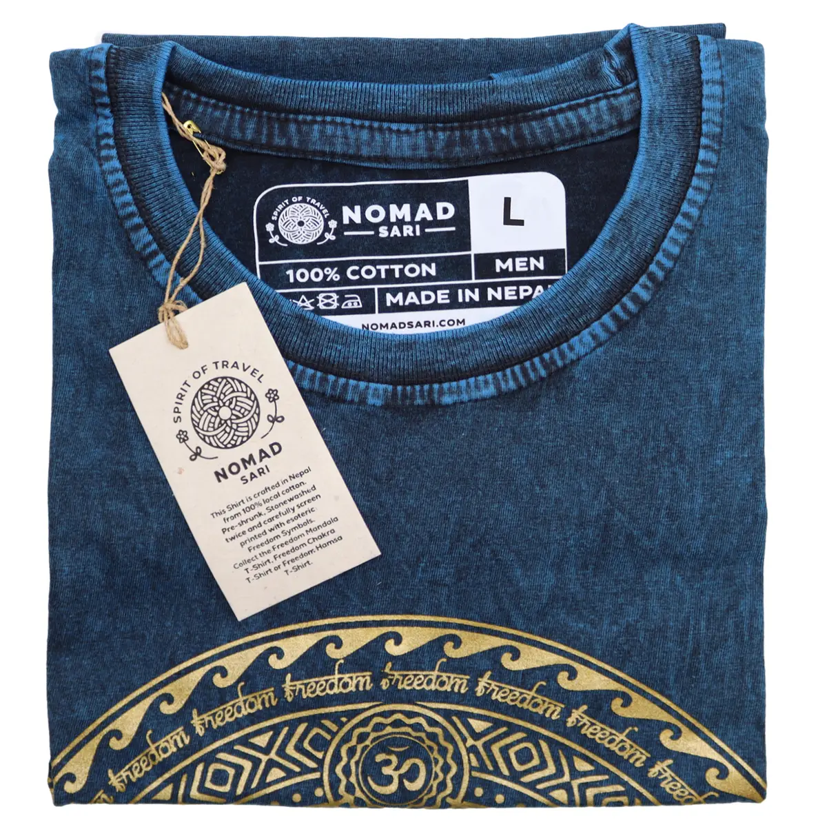 Nomad Sari Stonewashed bomulls-T-shirt med Hamsa-motiv i blått, storlek Large - produktbild 2