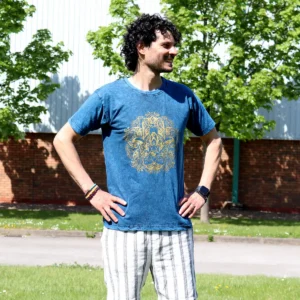 Nomad Sari Stonewashed bomulls-T-shirt med Hamsa-motiv i blått, storlek medium - produktbild 4