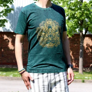 Nomad Sari Stonewashed bomulls-T-shirt med Hamsa-motiv i grön, storlek medium - produktbild 2