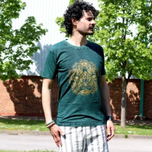 Nomad Sari Stonewashed bomulls-T-shirt med Hamsa-motiv i grön, storlek medium - produktbild 3