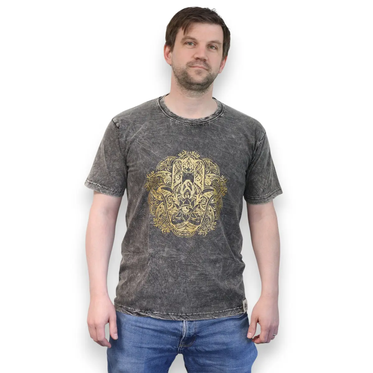 Nomad Sari Stonewashed bomulls-T-shirt med Hamsa-motiv i mörkgrå, storlek medium - produktbild 3