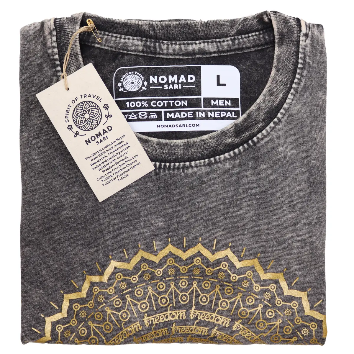 Nomad Sari Stonewashed bomulls-T-shirt med Hamsa-motiv i mörkgrått, storlek Large - produktbild 2