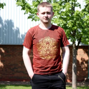 Nomad Sari Stonewashed bomulls-T-shirt med Hamsa-motiv i vinröd, Small - produktbild 2