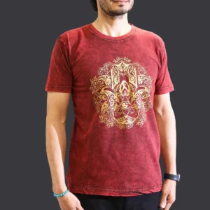 Nomad Sari Stonewashed bomulls-T-shirt med Hamsa-motiv i vinrött, storlek Medium - produktbild 2